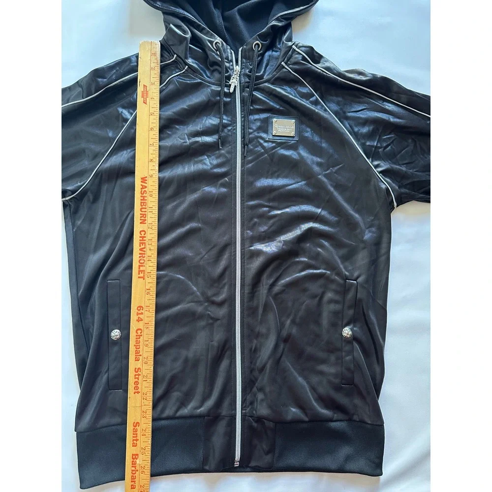 BODYMAKER Men's XL‎ Black Full Zip Hoodie Jacket Shiny Metallic Trim Athletic